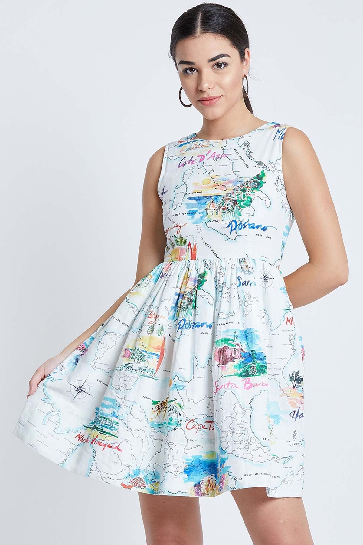 Bohobi White Cotton Printed Dress For Women Online at ScrollnShops