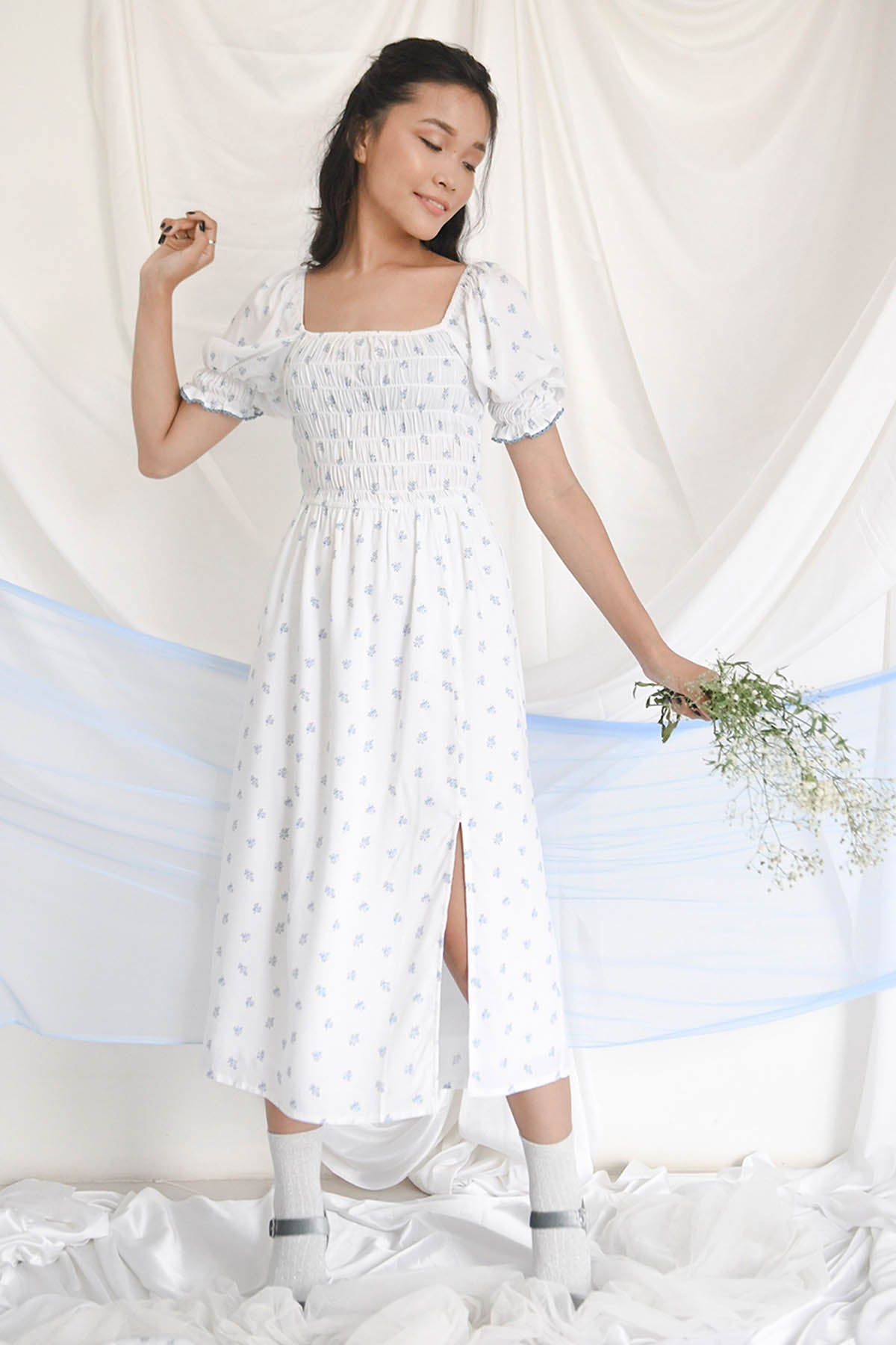 Buy White Cotton Rose Print Dress Online