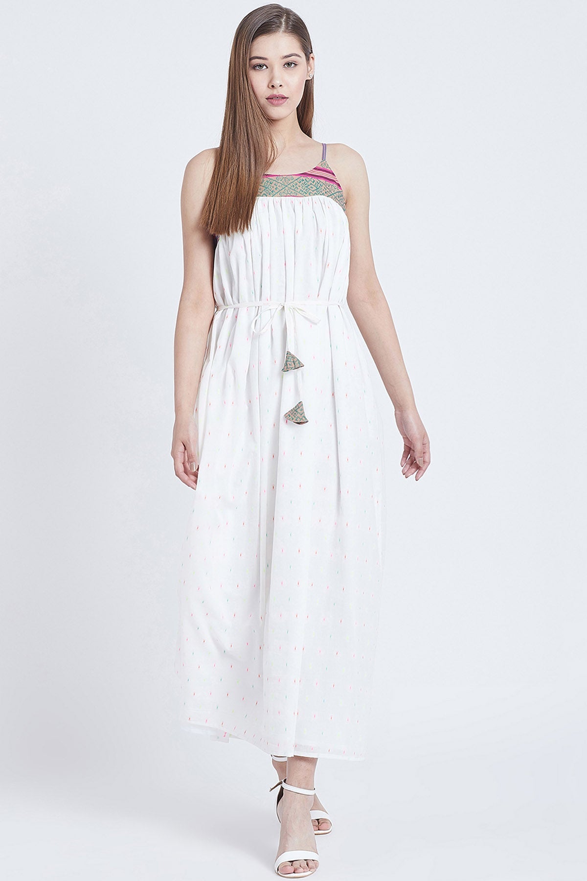 Bohobi White Cotton Sleeveless Dress For Women Online at ScrollnShops