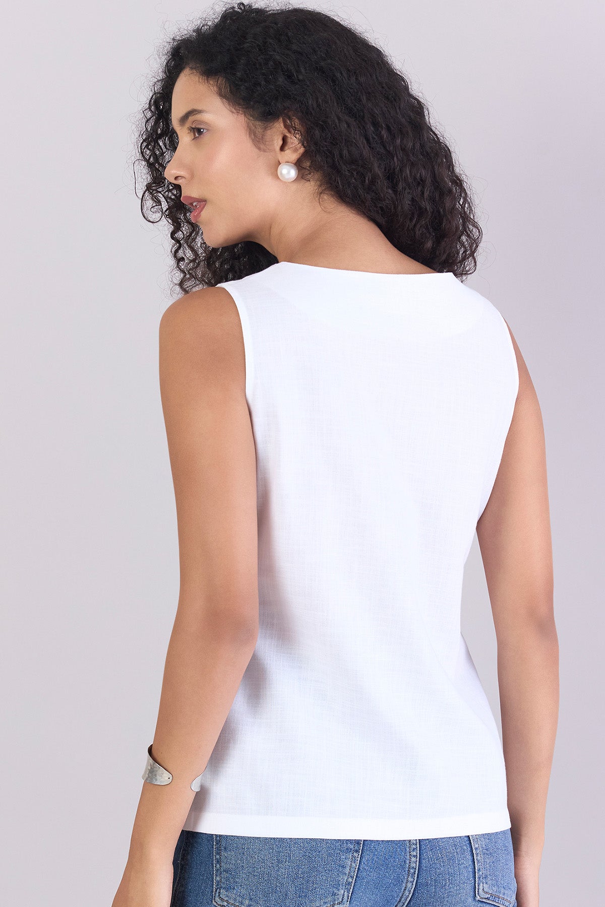 White Cotton Sleeveless Top