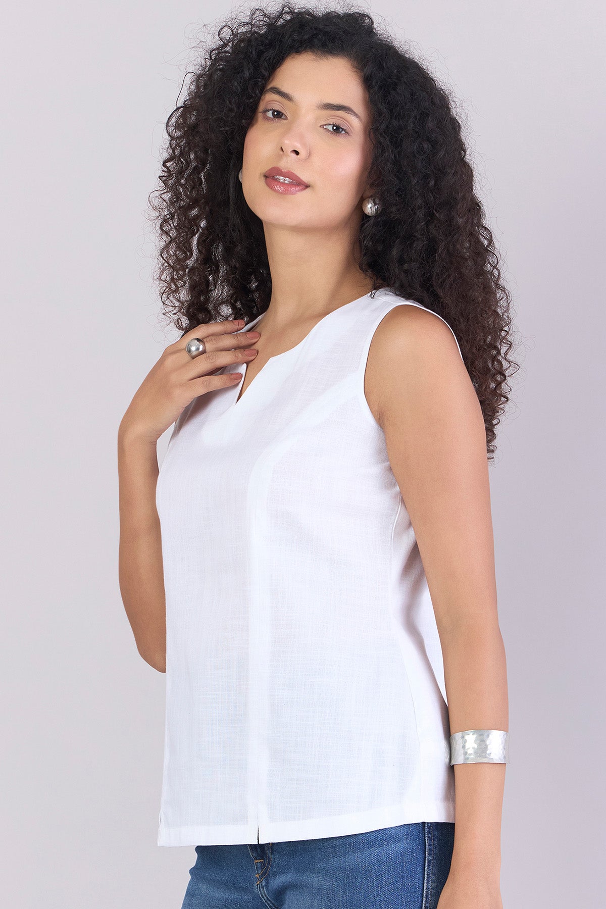 White Cotton Sleeveless Top