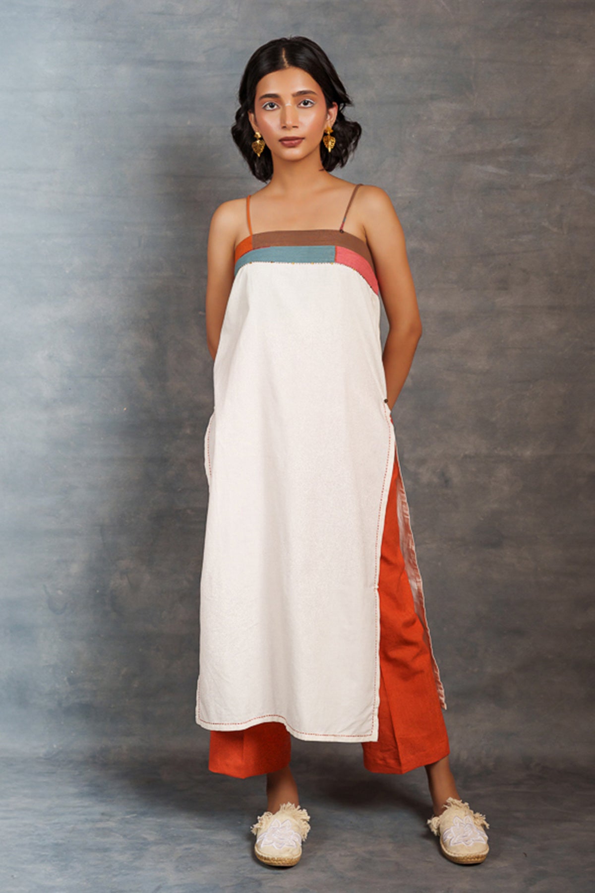 Buy White Cotton Sleeveless Tunic by Thread Game for women online at ScrollnShops