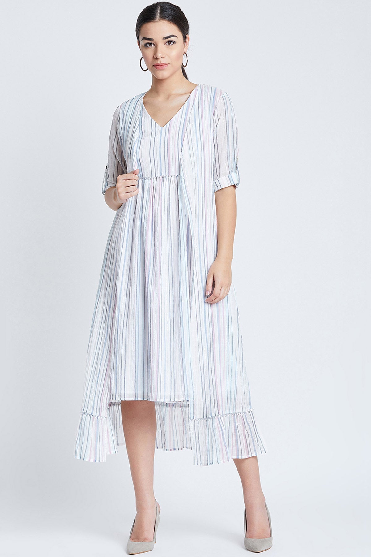 Buy White Cotton Striped Co ord Set Online