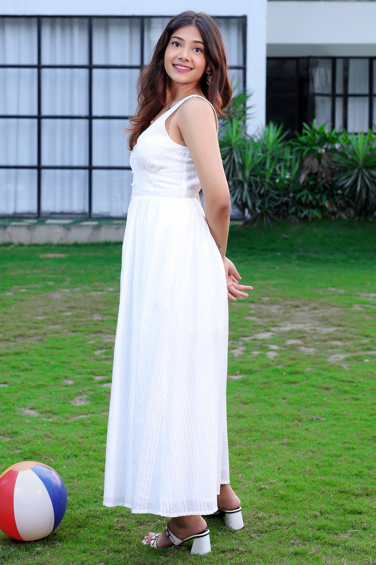 Buy White Cotton Texture Maxi Dress online available at scrollnshops