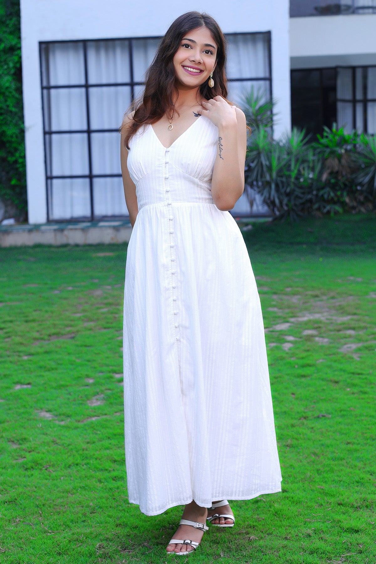 Buy White Cotton Texture Maxi Dress for women by Styleonn online available at scrollnshops