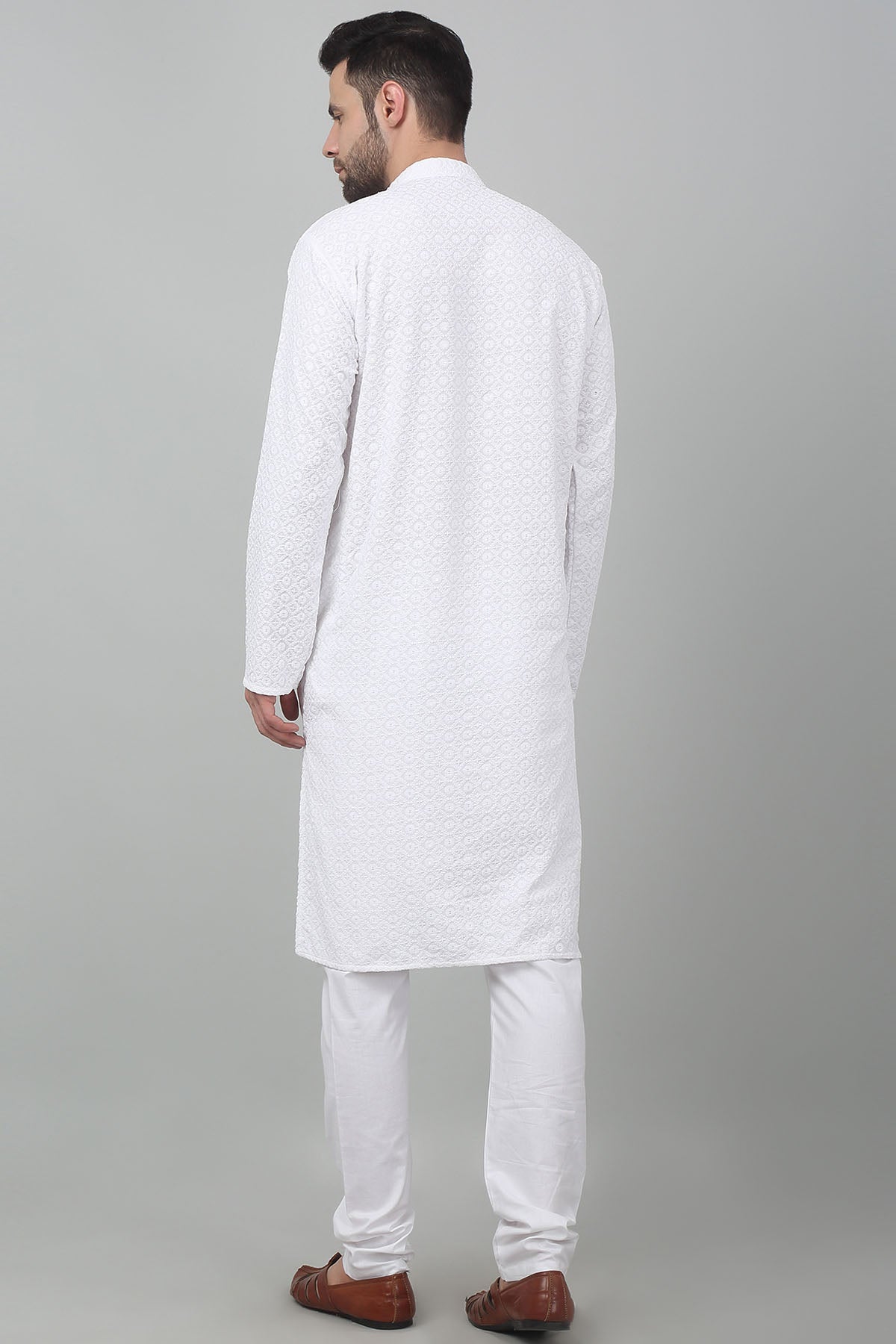 White Cotton Thread Kurta Set