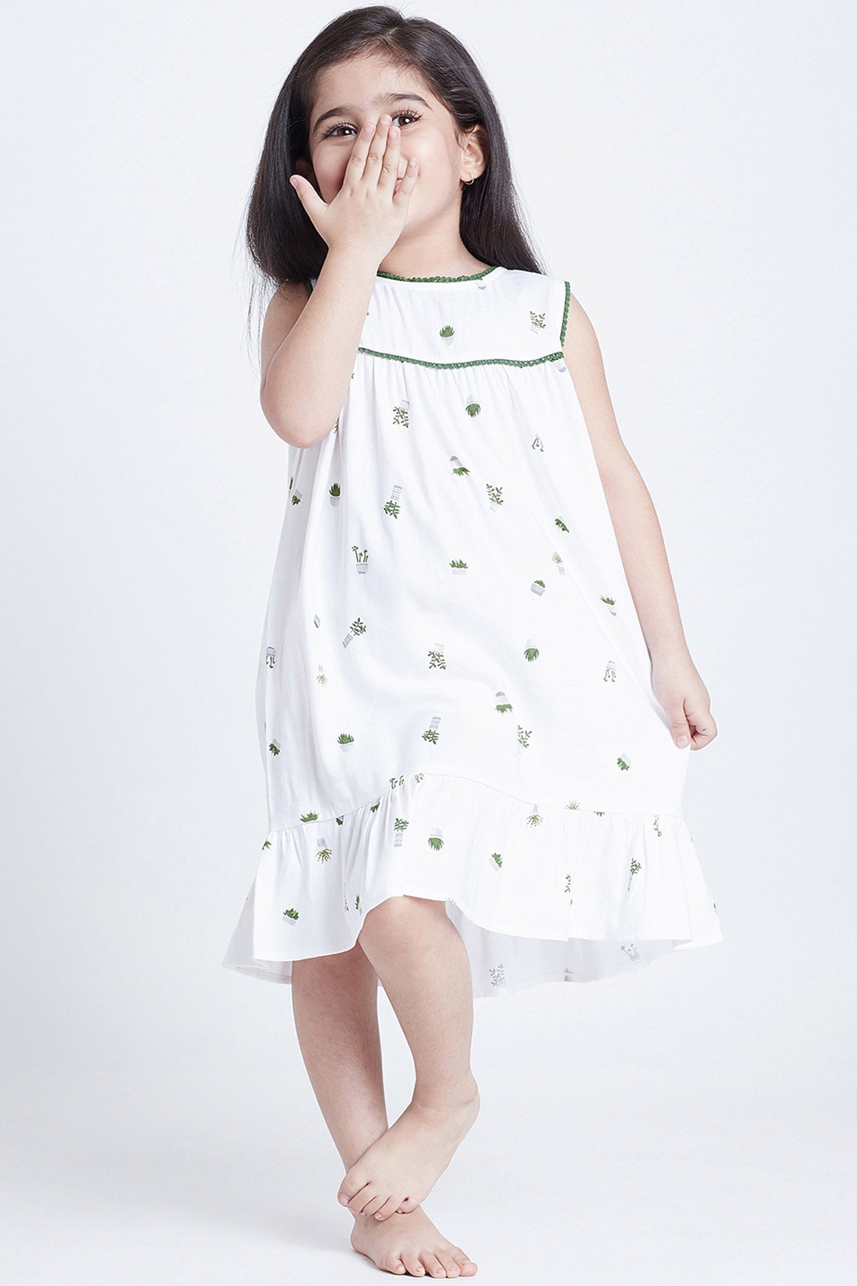 Bohobi White Cotton Tree Print Dress for kids online at ScrollnShops
