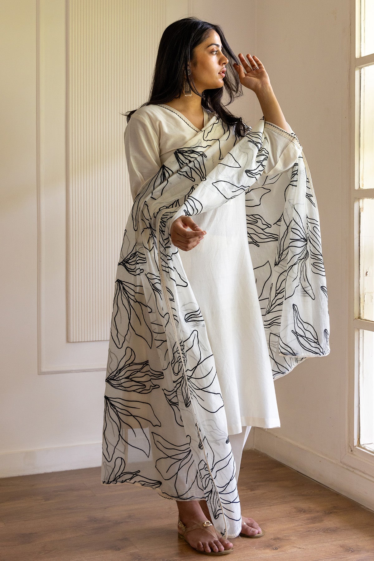 Buy White Cotton V-Neck Kurta Set by The Hemming Bird for Women online at ScrollnShops