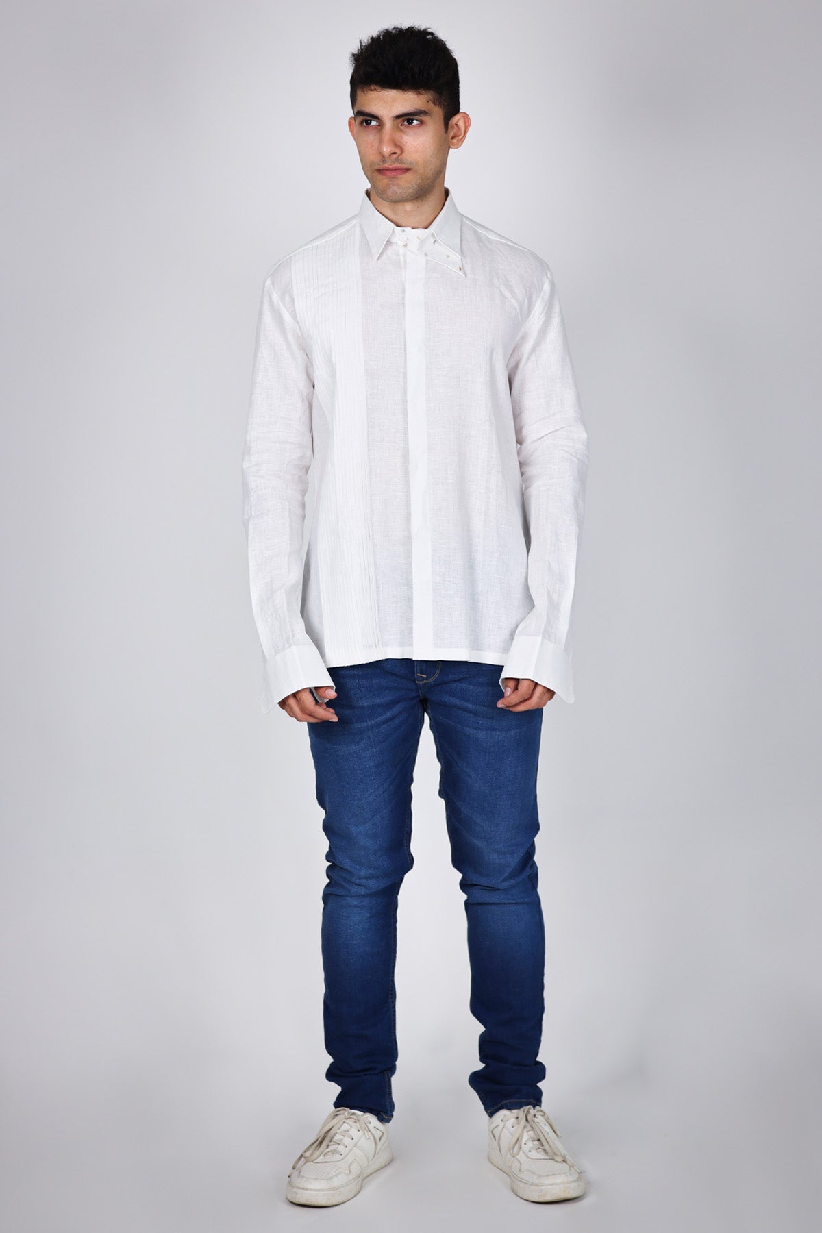 White Crafted Pintuck Shirt