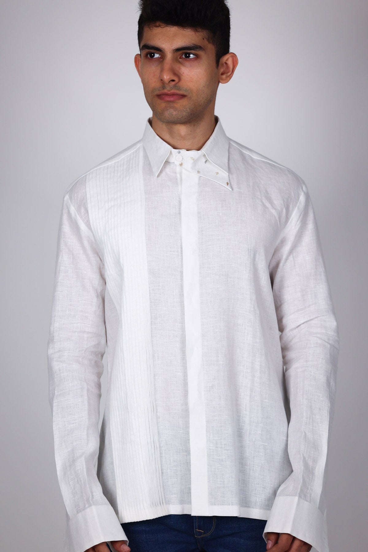 Arya Giri White Crafted Pintuck Shirts for men online at ScrollnShops