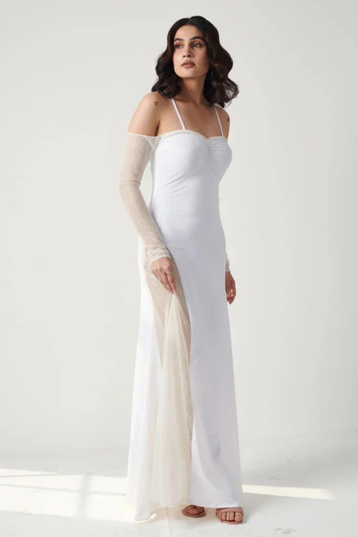 White Cream Lycra Evening Dress
