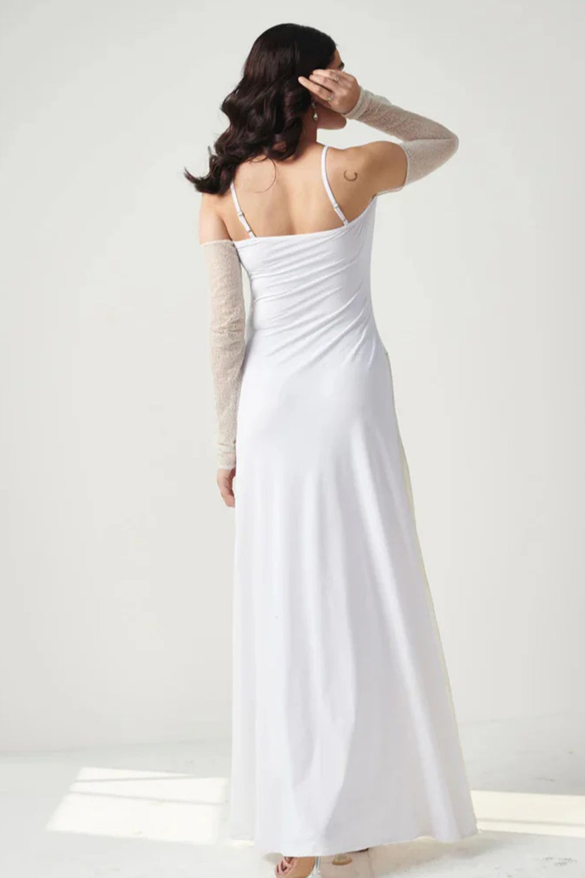 White Cream Lycra Evening Dress
