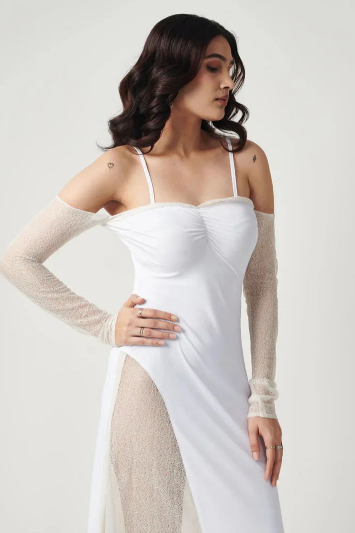 White Cream Lycra Evening Dress