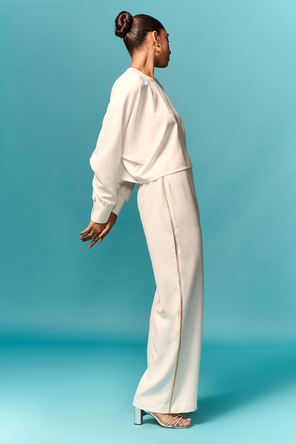 White Crepe Loose Top & Trousers