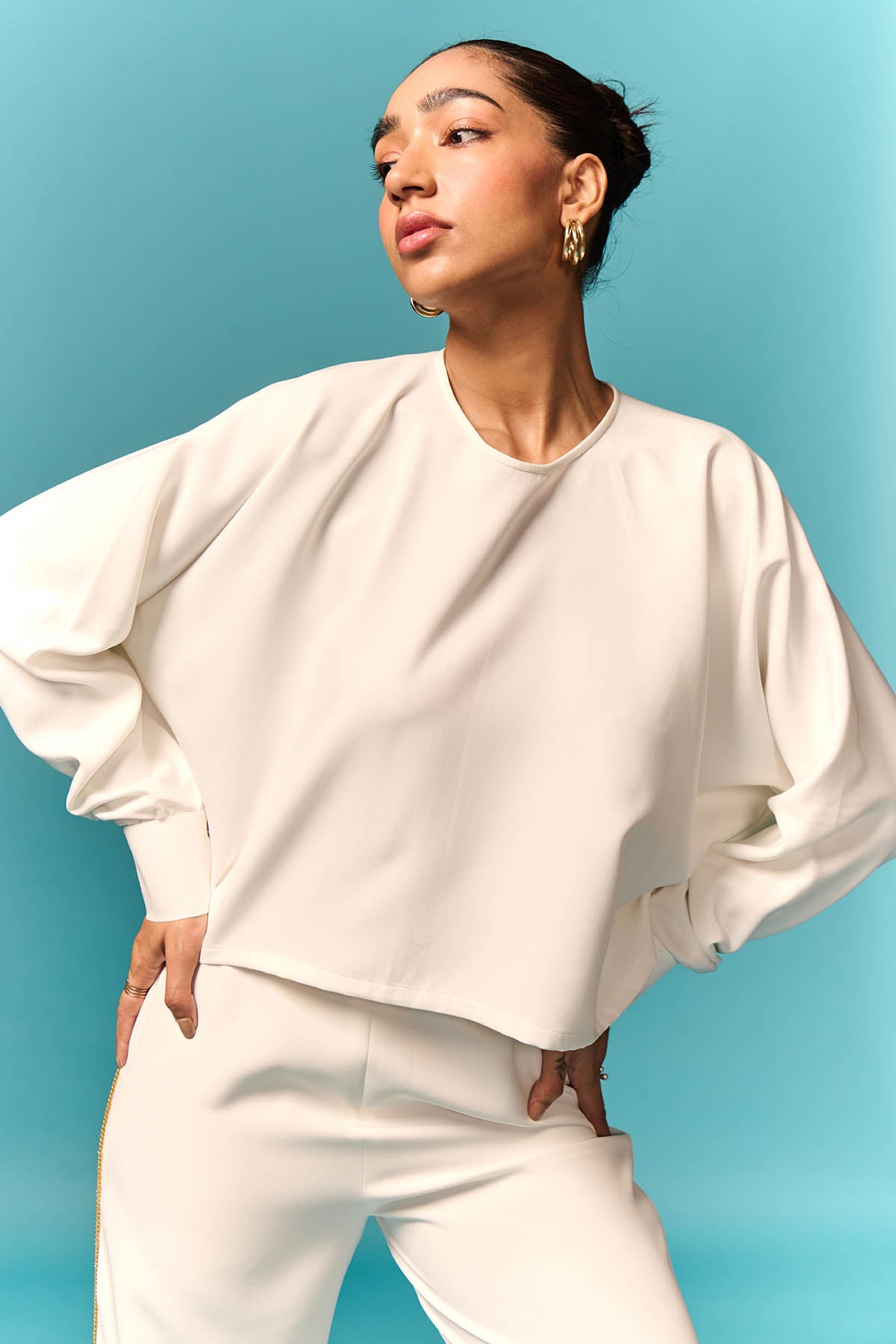 White Crepe Loose Top & Trousers