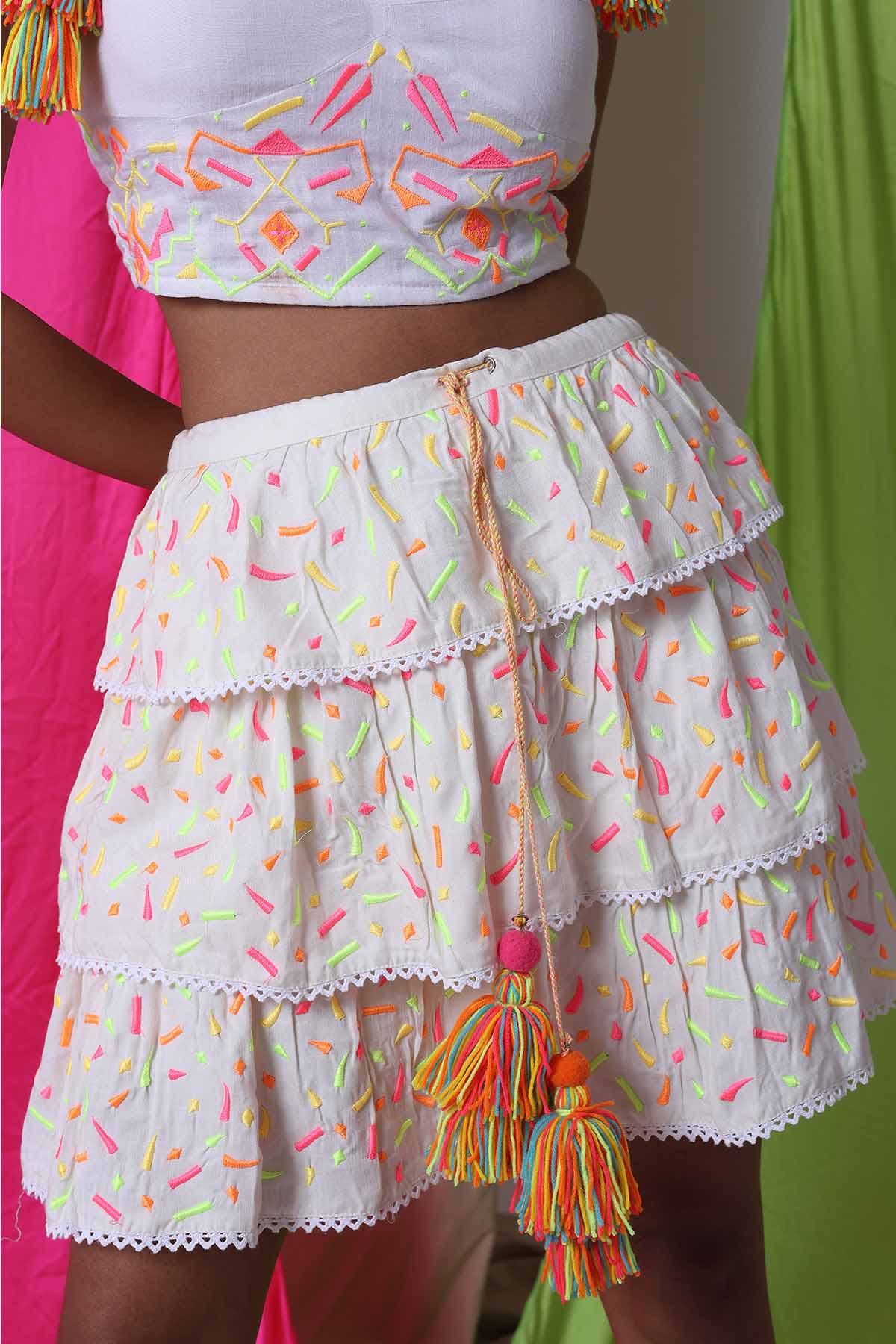 White Crop Top & Tiered Skirt