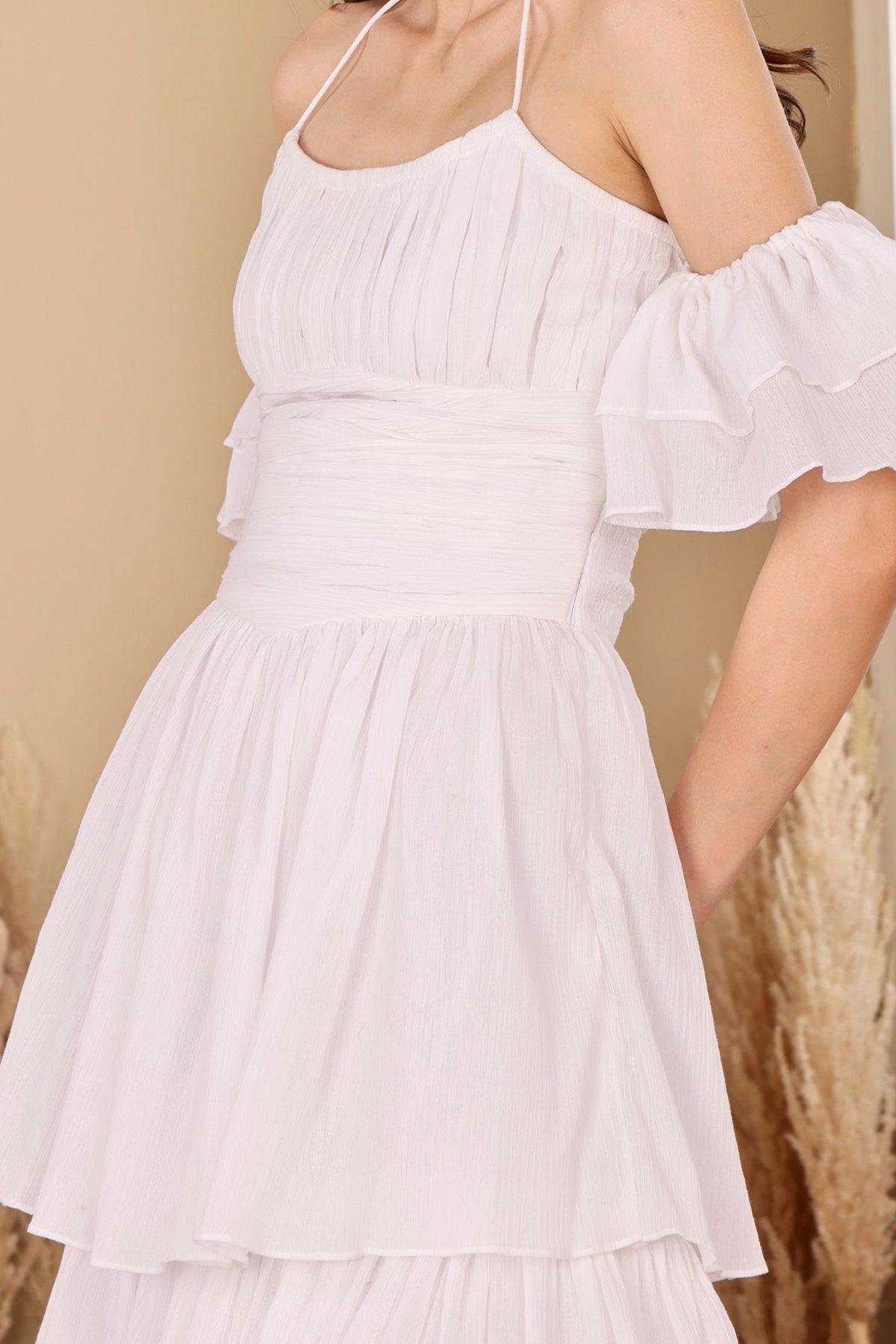 White Crushed Tiered Maxi Dress
