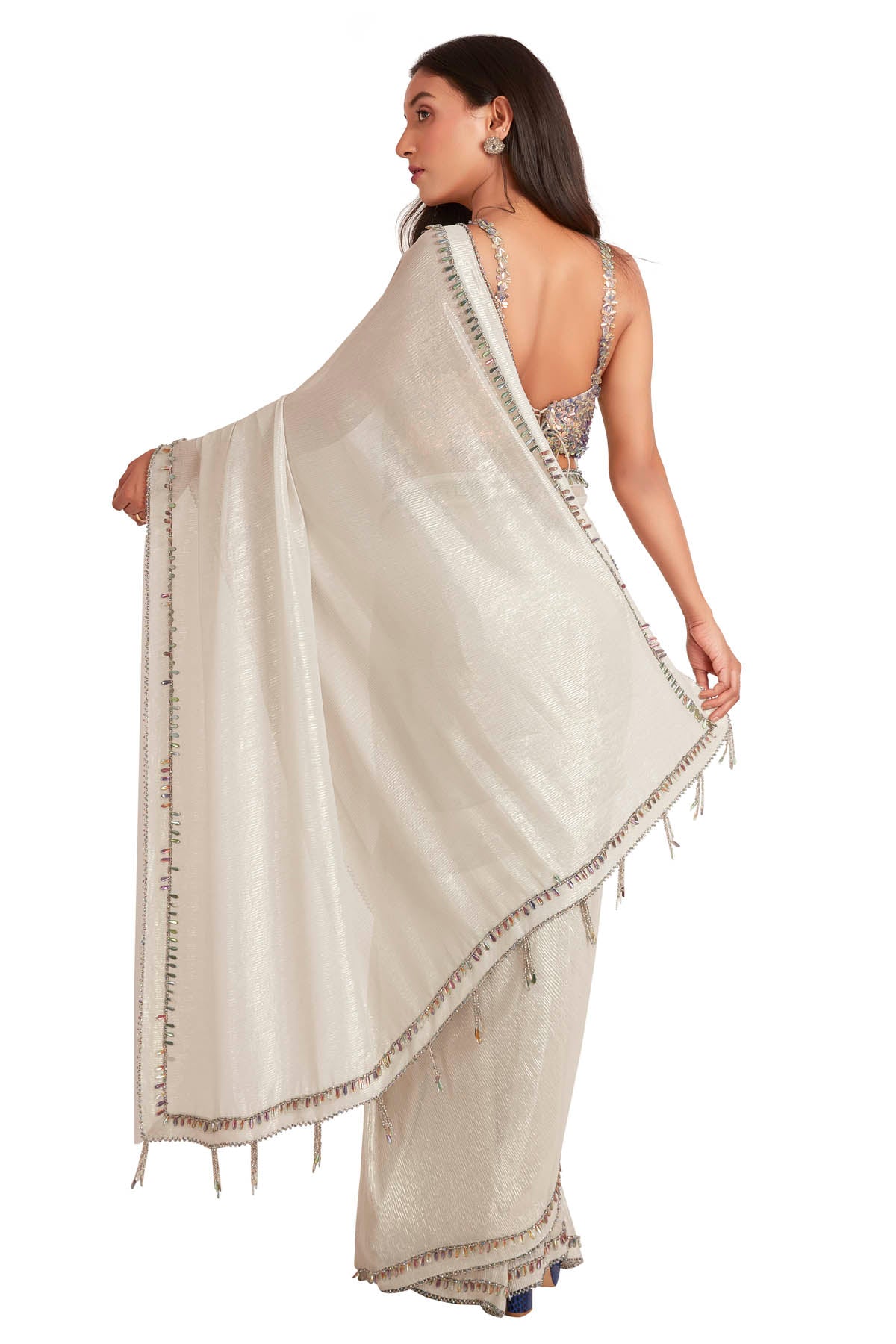 White Crystal Embroidered Saree