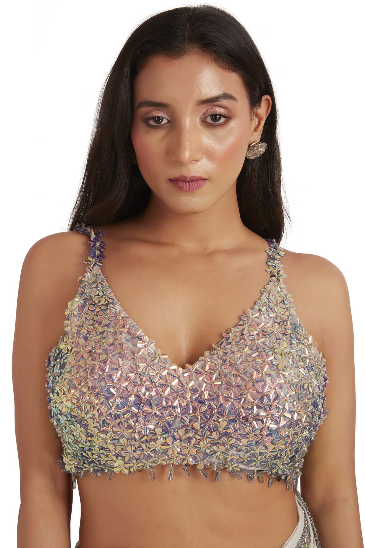 White Crystal Embroidered Saree