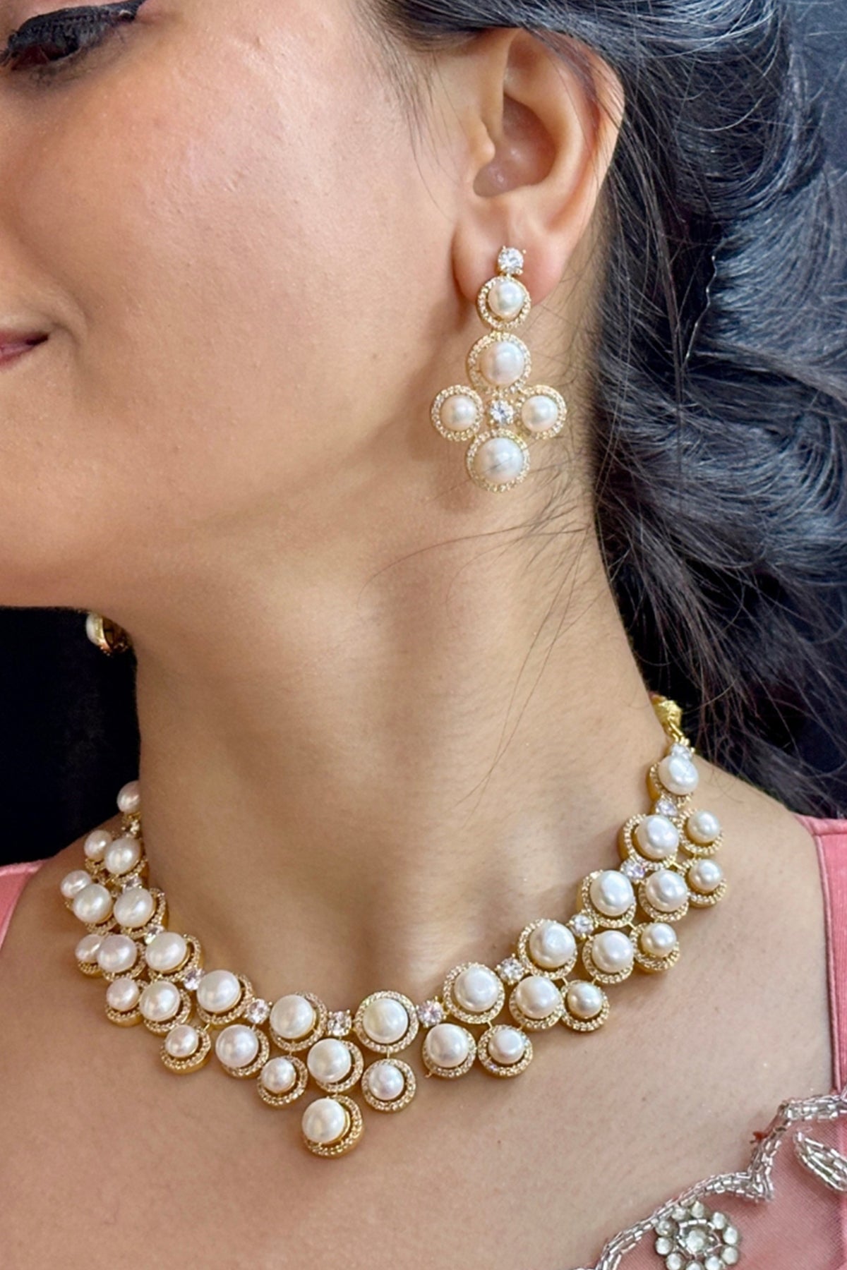 Buy White Cubic Button Jewellery for women by J Pearls online available at scrollnshops
