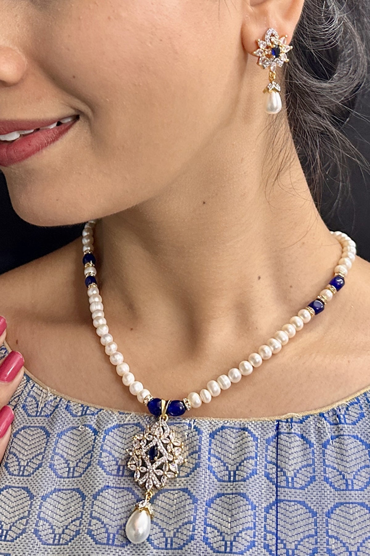 Buy White Cubic Necklace & Earring for women by J Pearls online available at scrollnshops