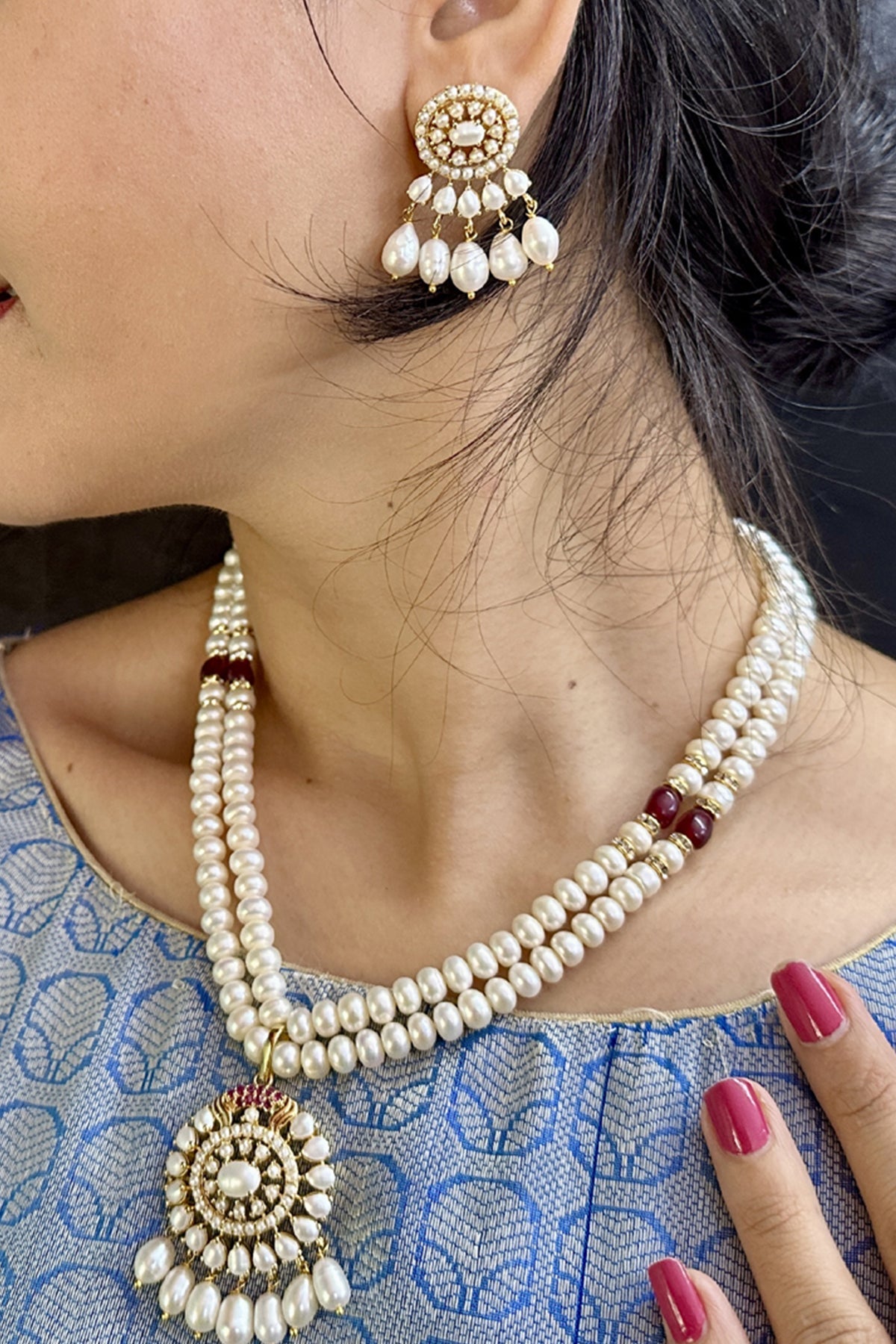Buy White Cubic Pearl Necklace Set for women by J Pearls online available at scrollnshops