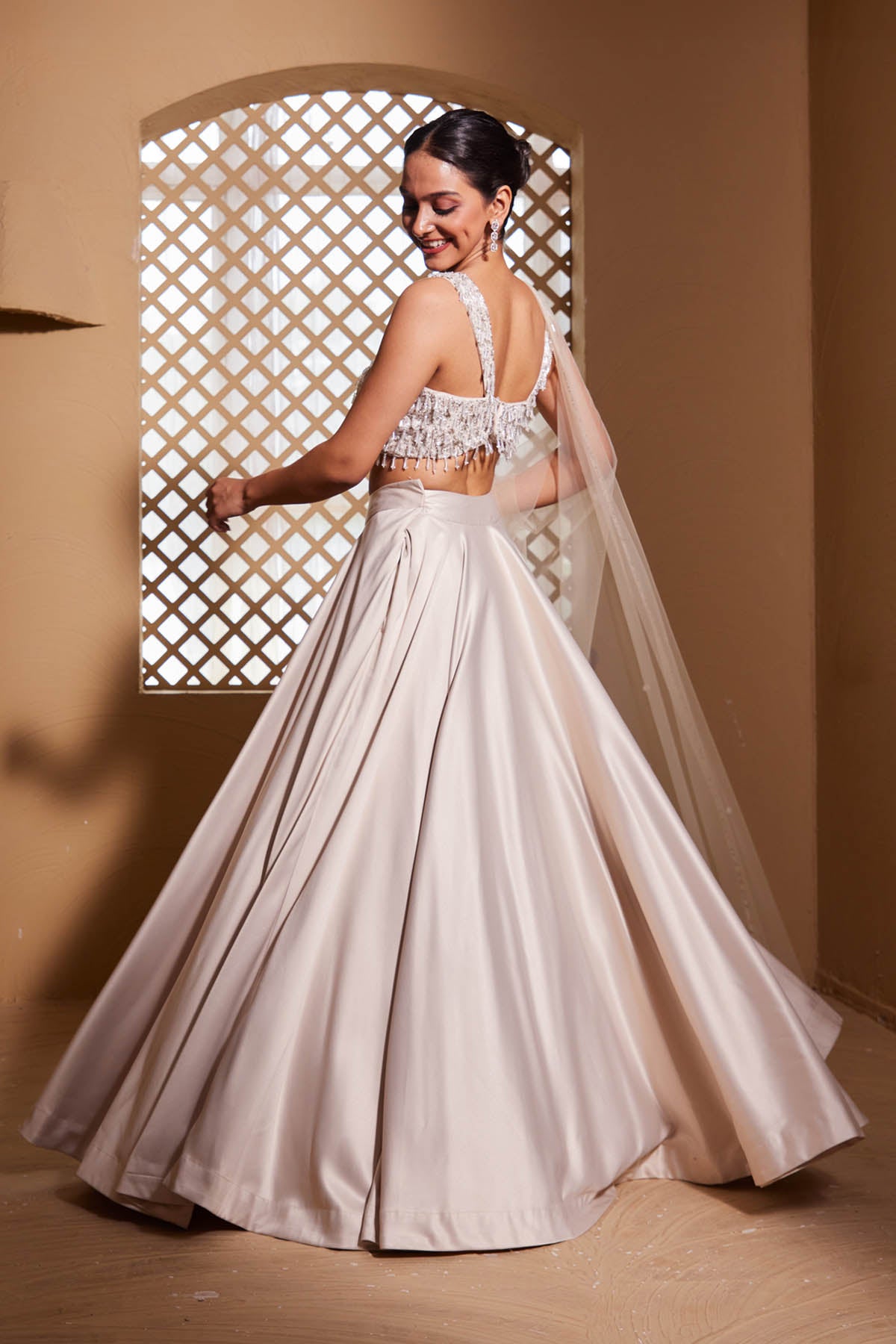 White Cutdana Work Lehenga Set