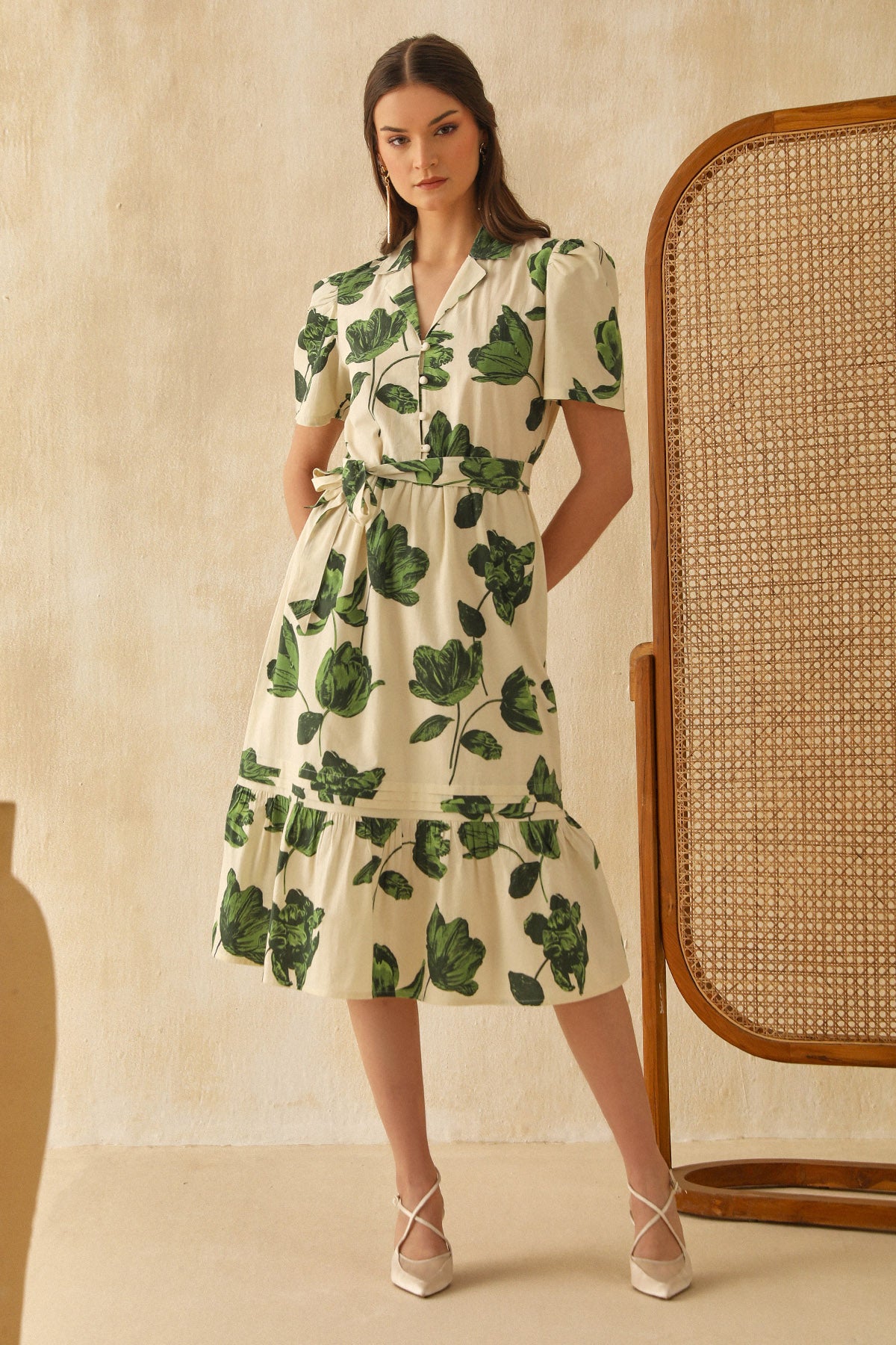 White Digital Floral Print Dress