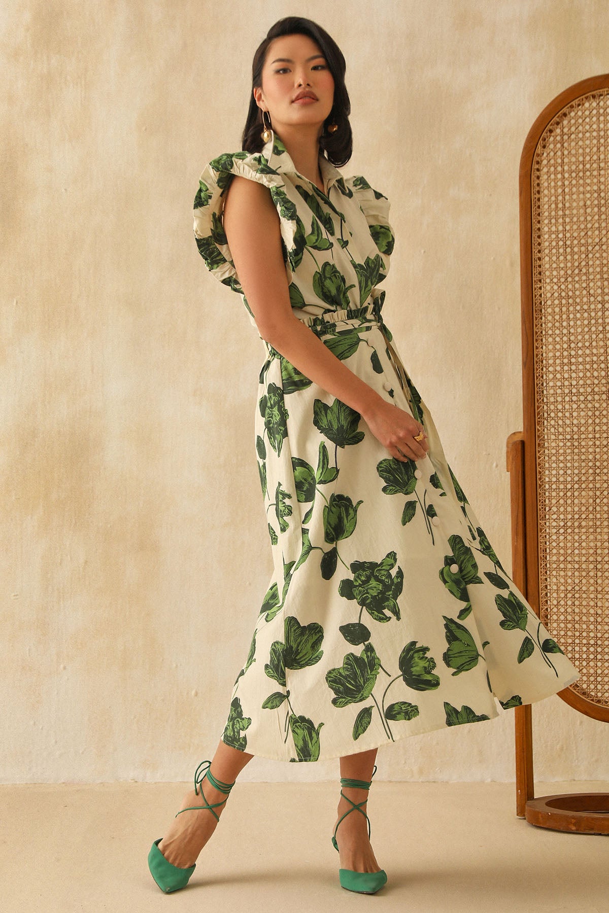 White Digital Floral Print Skirt