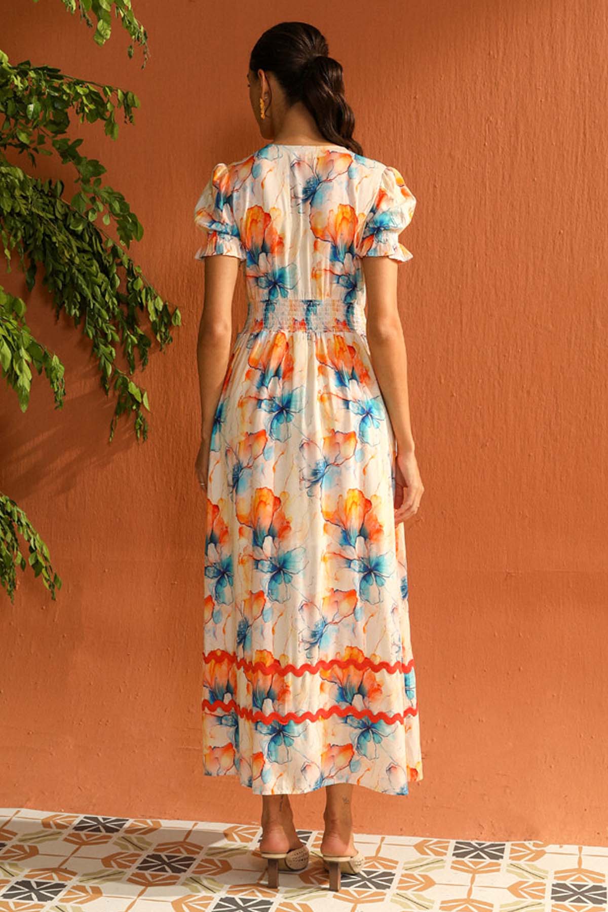 White Digital Print Maxi Dress