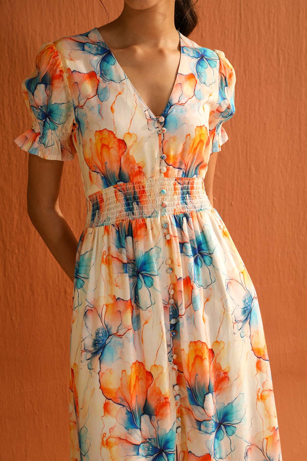 White Digital Print Maxi Dress