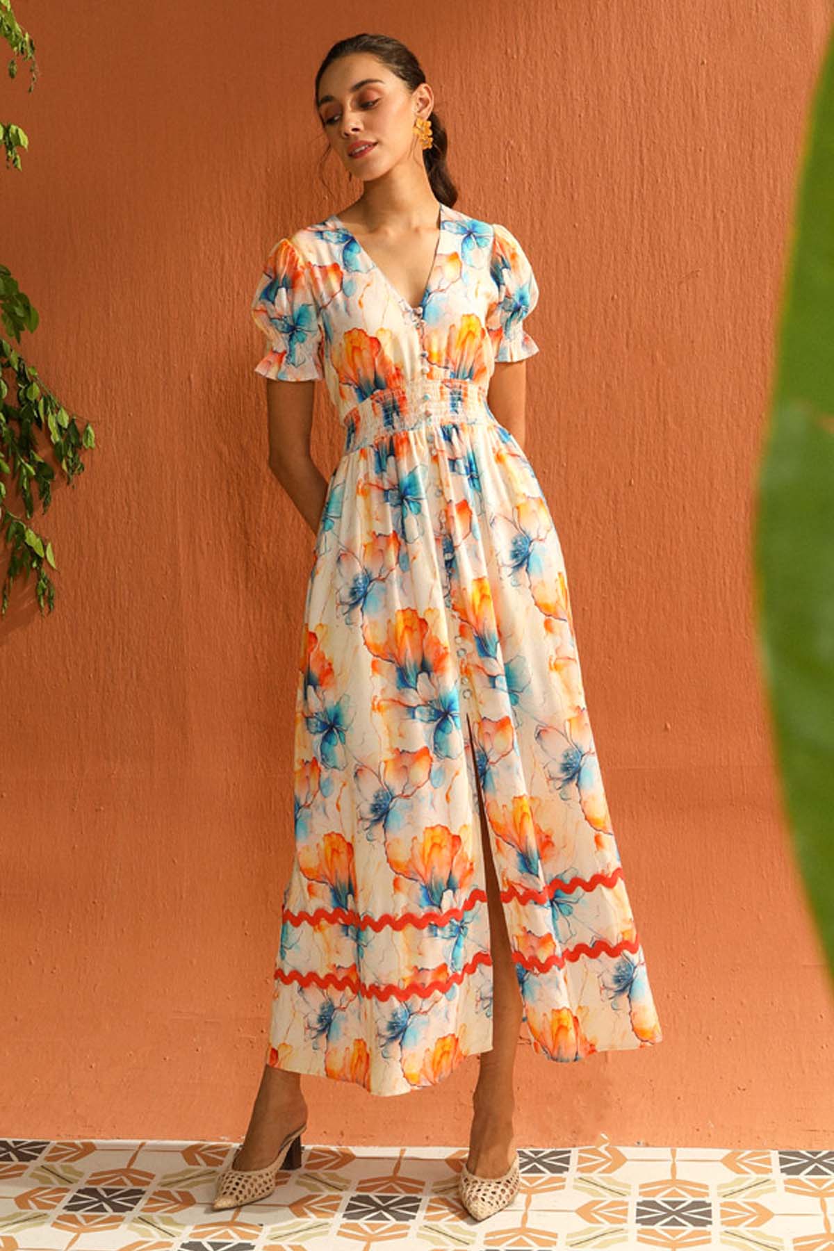 Sewtable Clothing White Digital Print Maxi Dress for women online at ScrollnShops