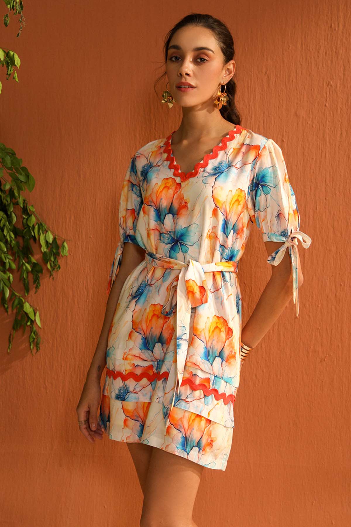 Sewtable Clothing White Digital Print Mini Dress for women online at ScrollnShops