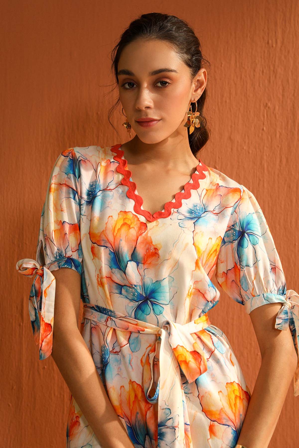 White Digital Print Mini Dress