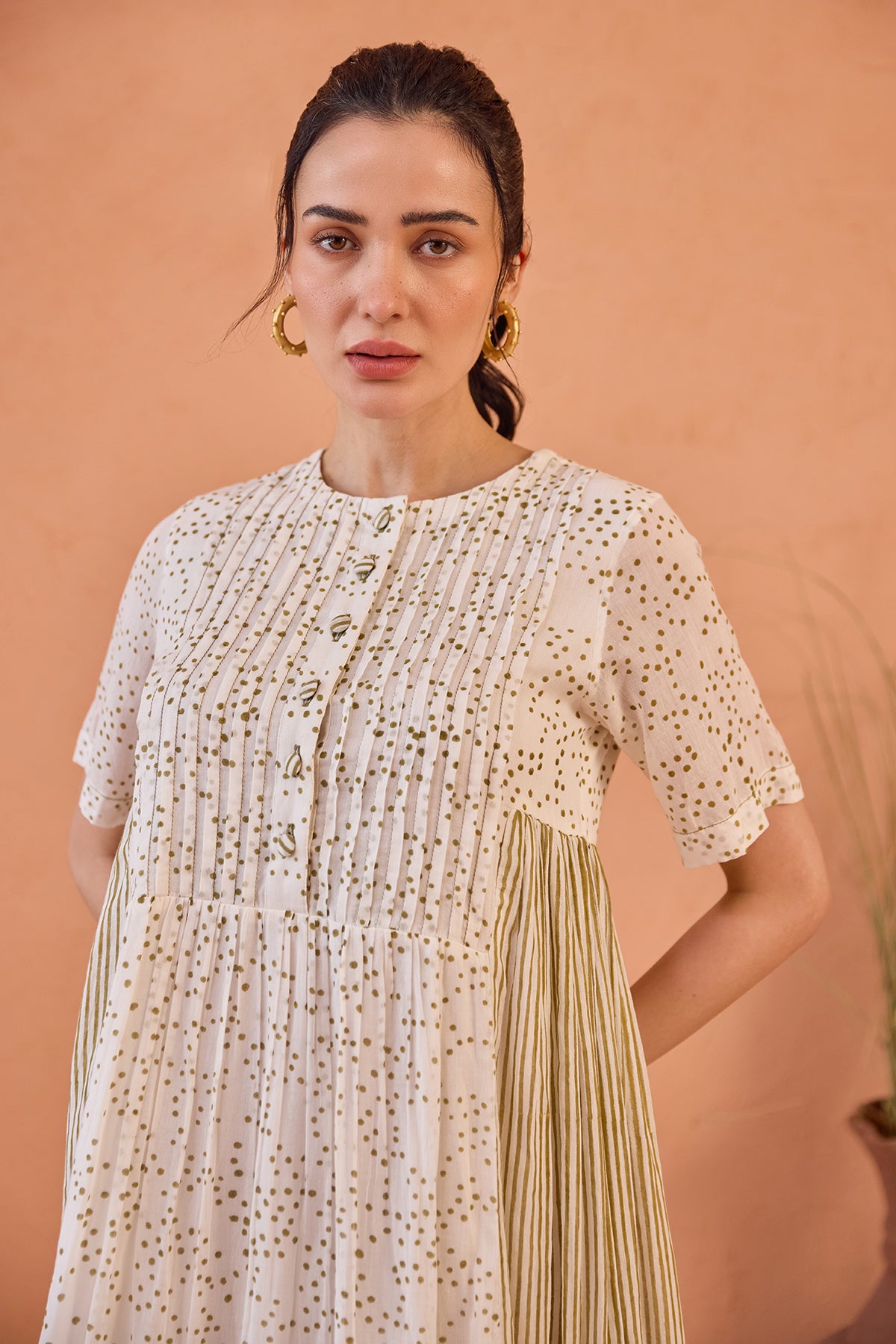 White Dot Printed Midi Dress