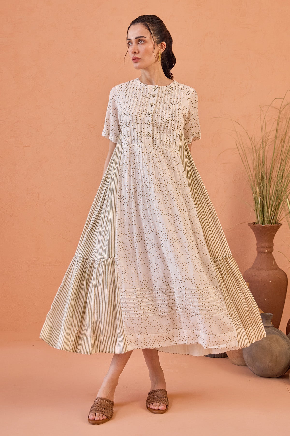 Buy White Dot Printed Midi Dress by Taro India for women online at ScrollnShops