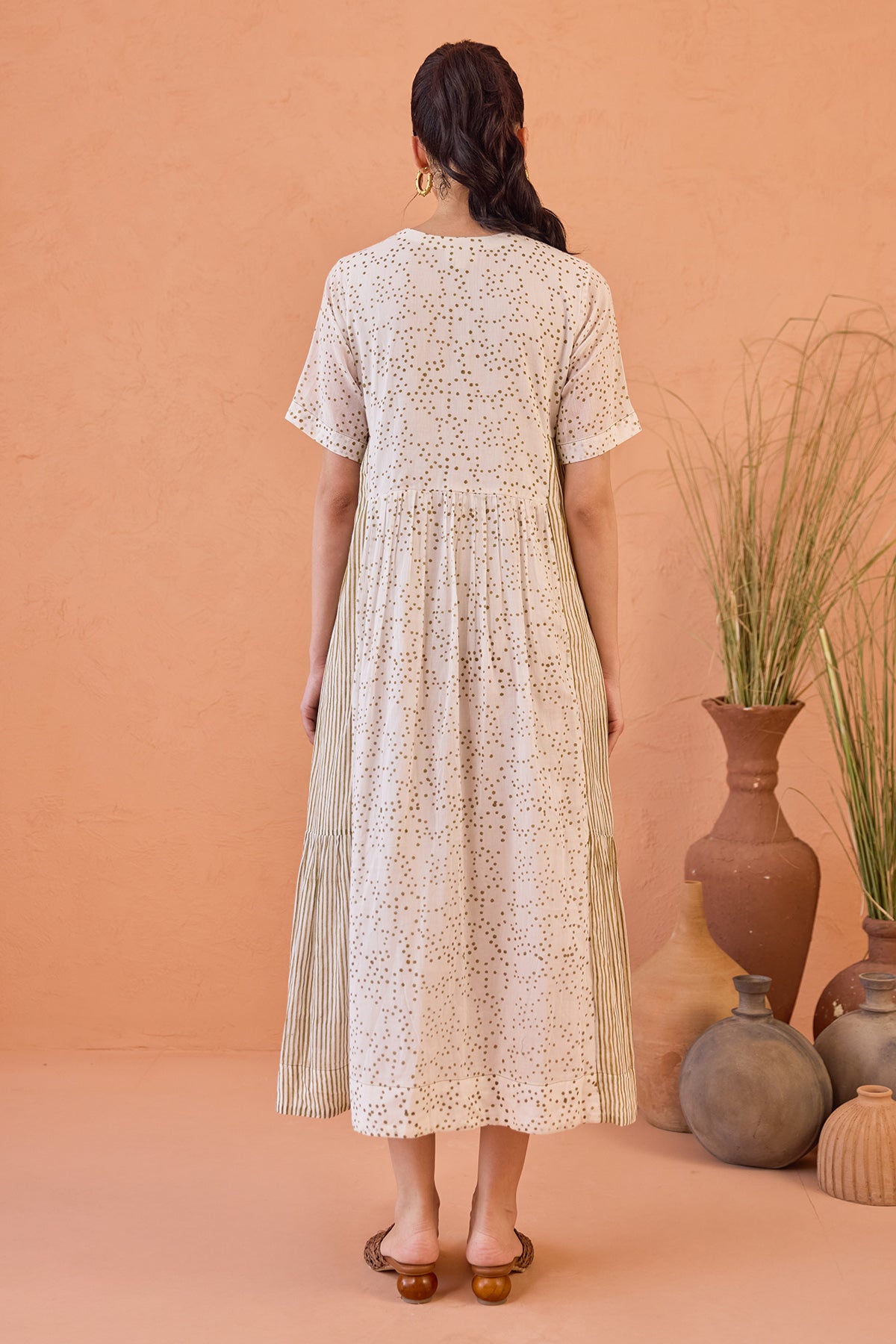 White Dot Printed Midi Dress