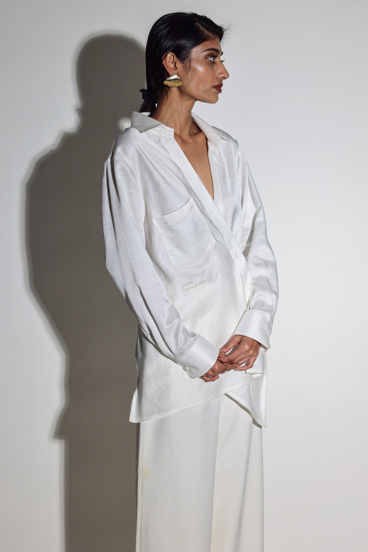 White Drape Asymmetrical Shirt