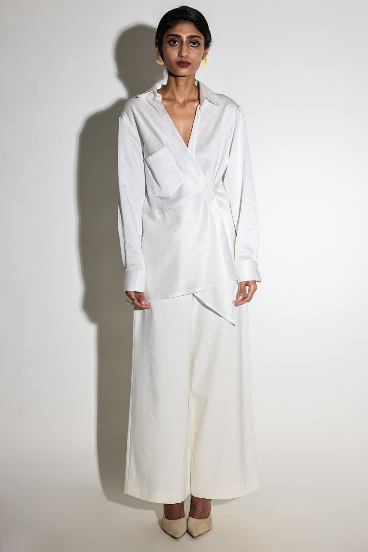 Arya Giri White Drape Asymmetrical Shirt for women online at ScrollnShops