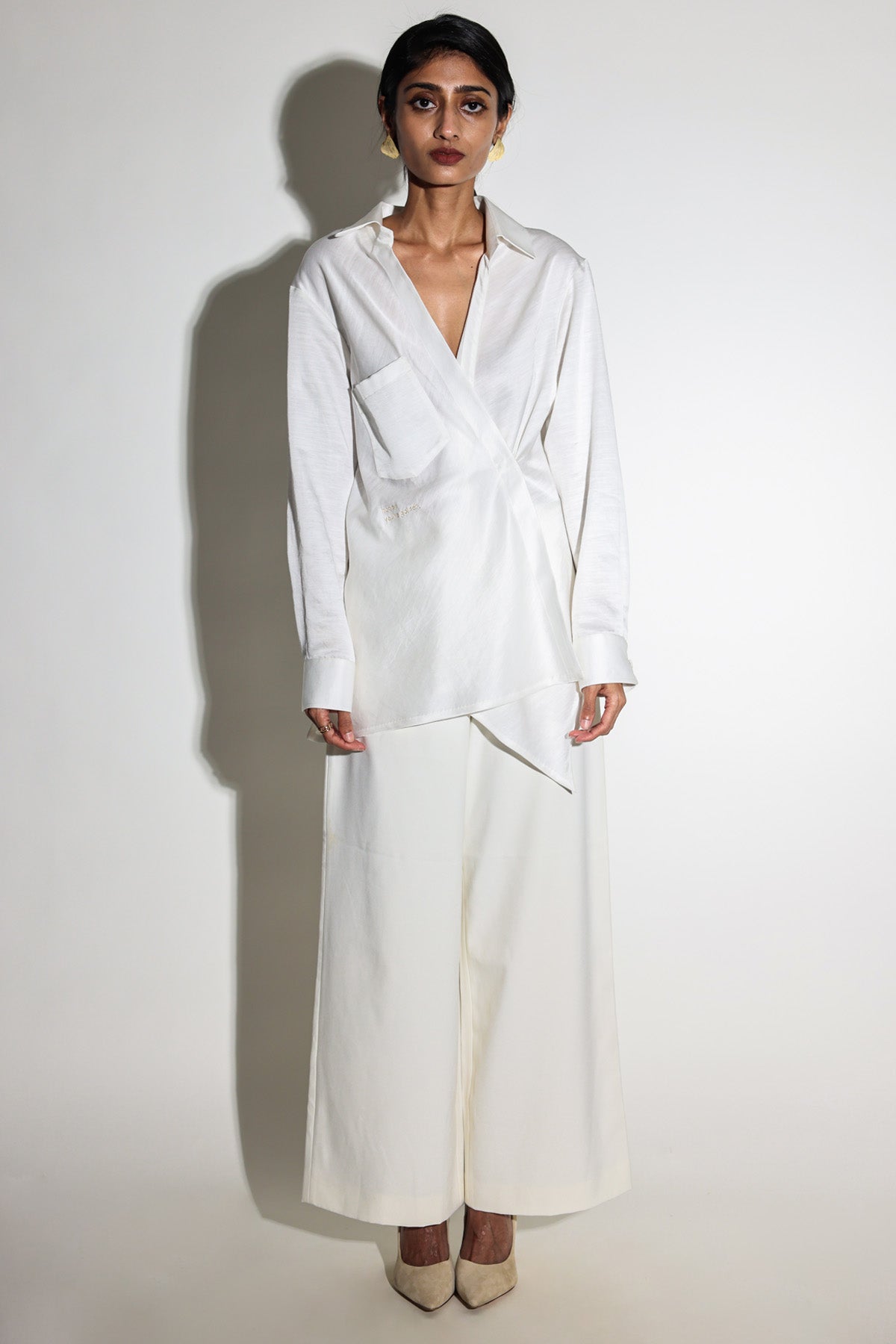Buy Arya Giri White Drape Asymmetrical Shirt