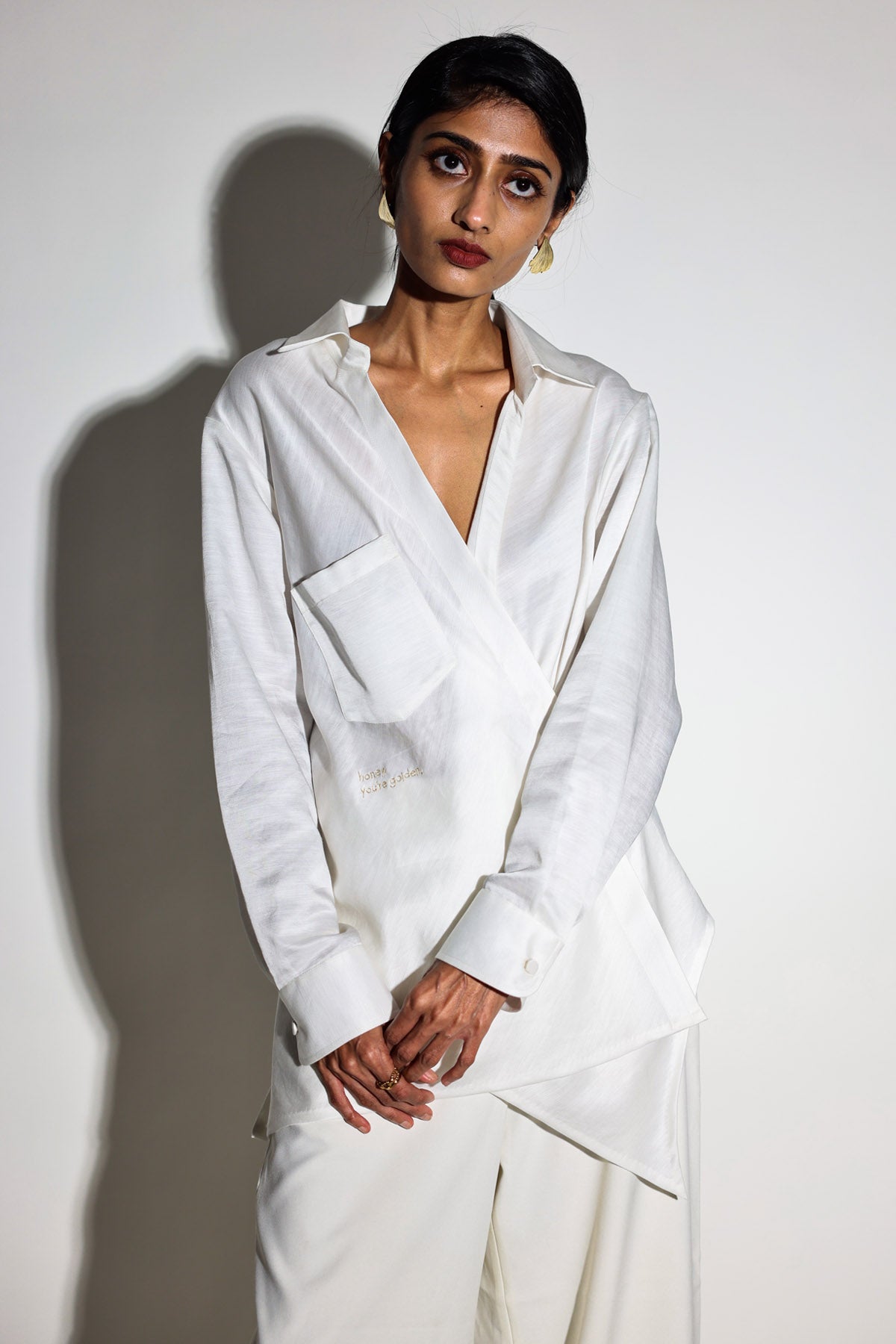 White Drape Asymmetrical Shirt