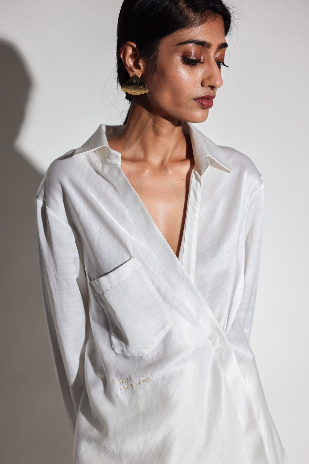 White Drape Asymmetrical Shirt