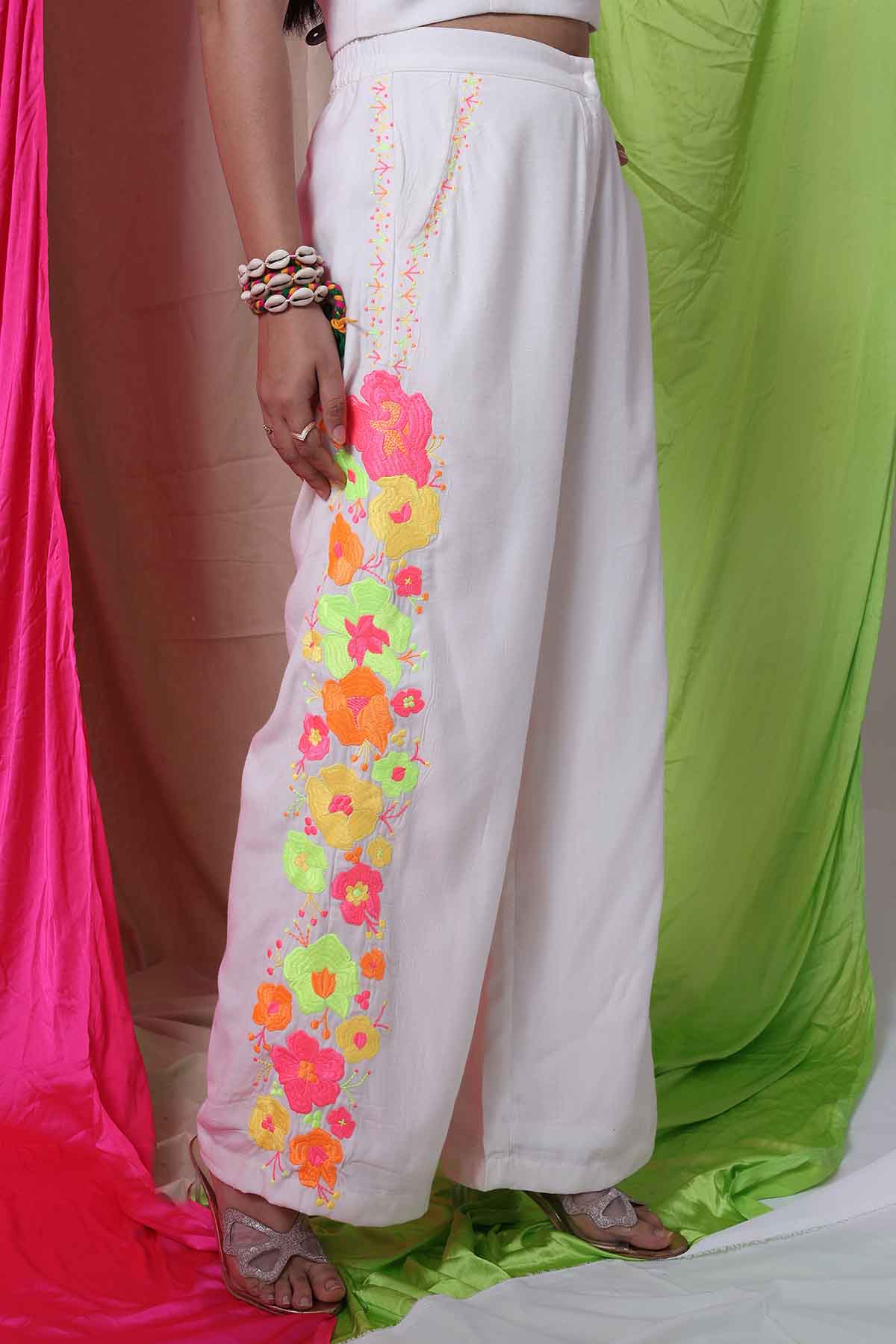 White Drape Crop Top & Trousers