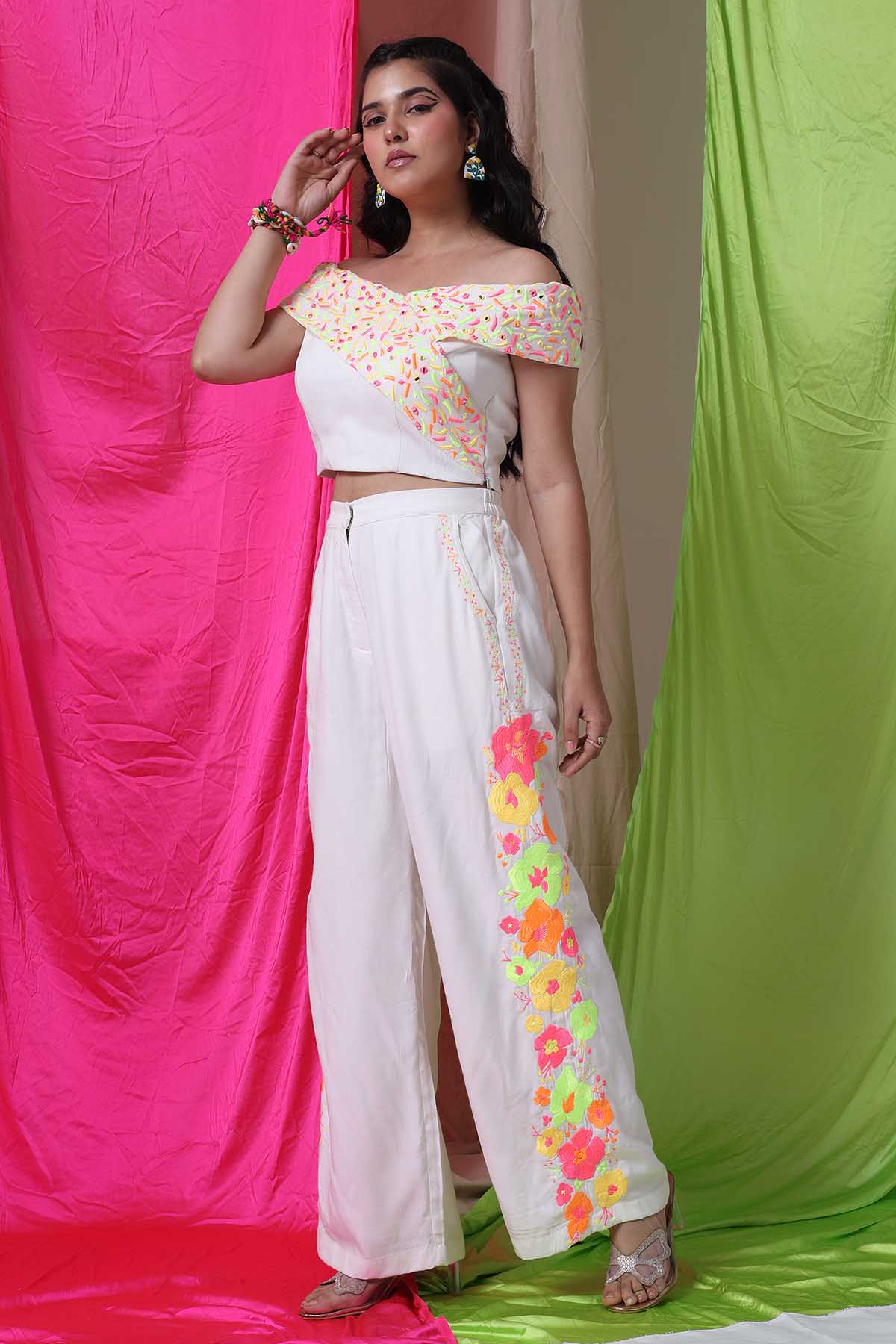 White Drape Crop Top & Trousers