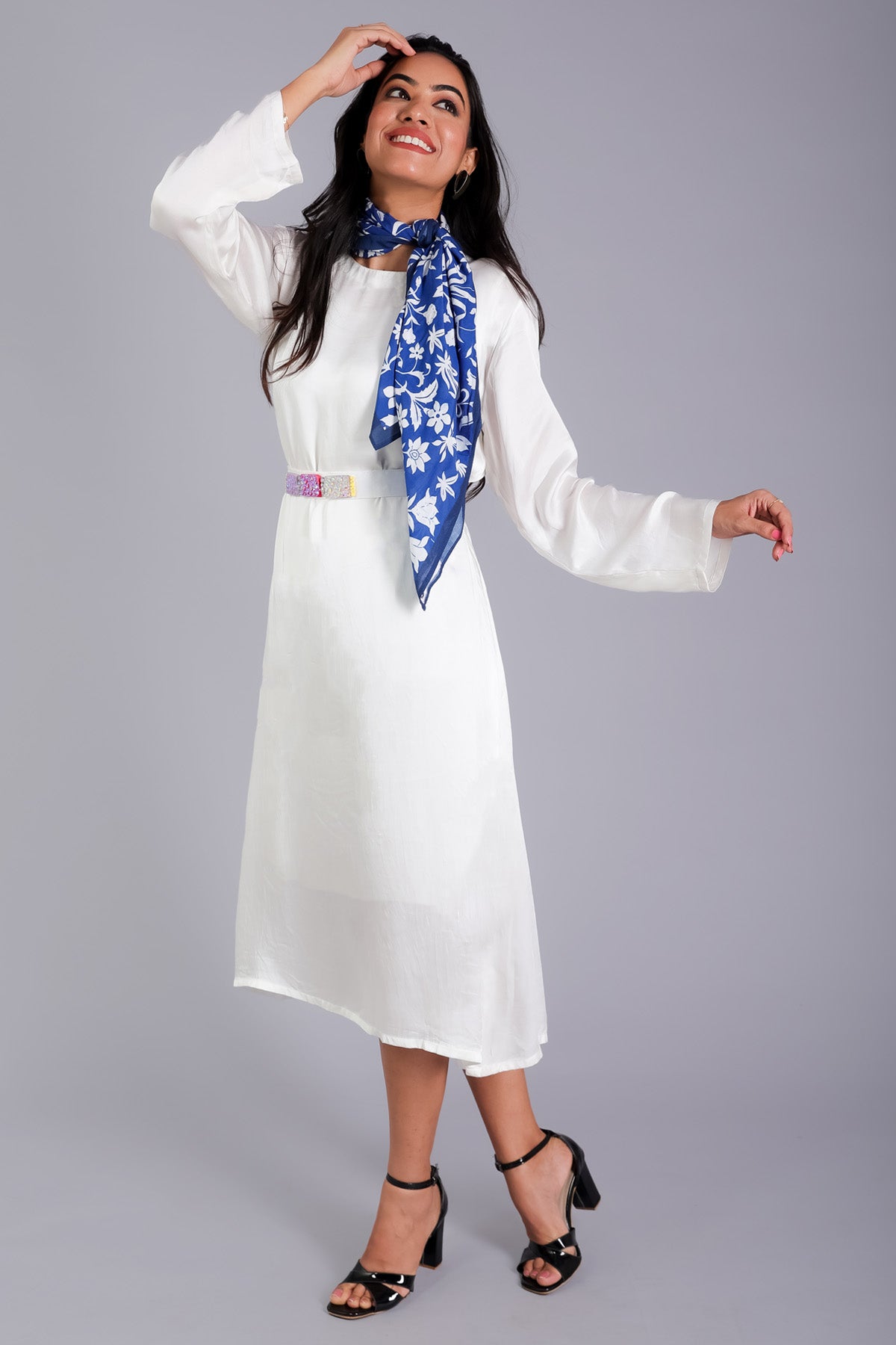 White Drop Shoulder Midi Dress