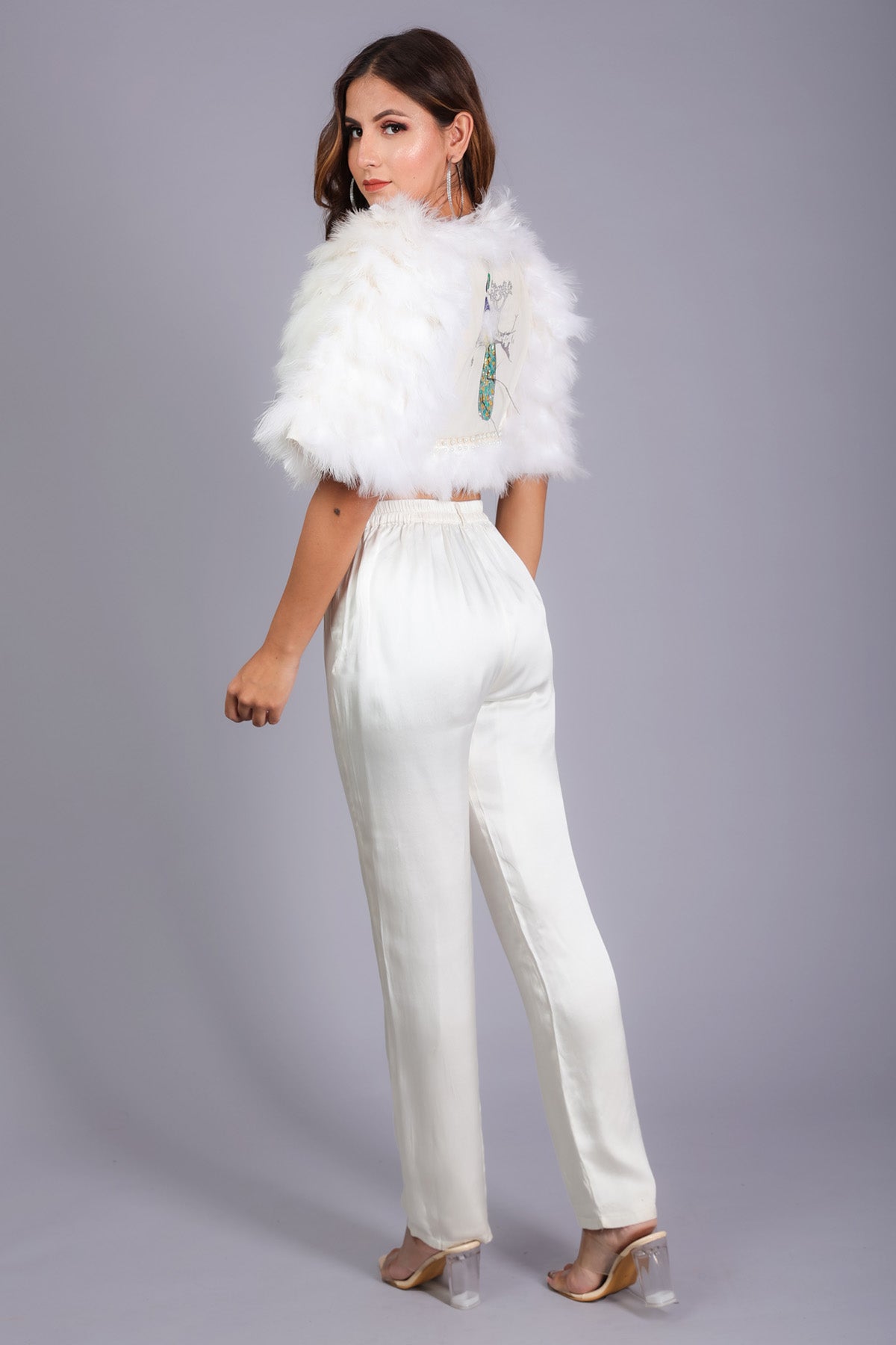 White Embellished Feather Top