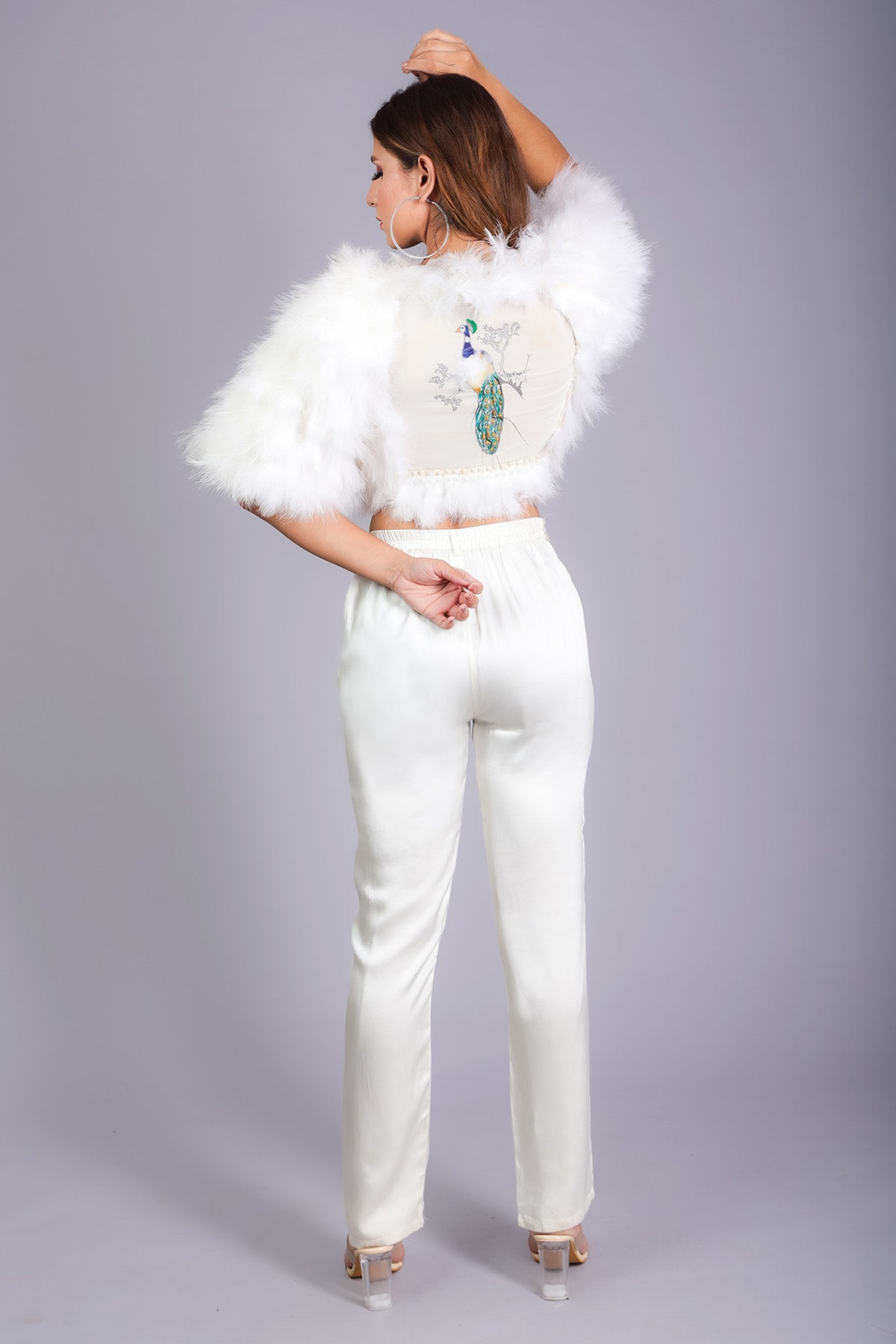 White Embellished Feather Top