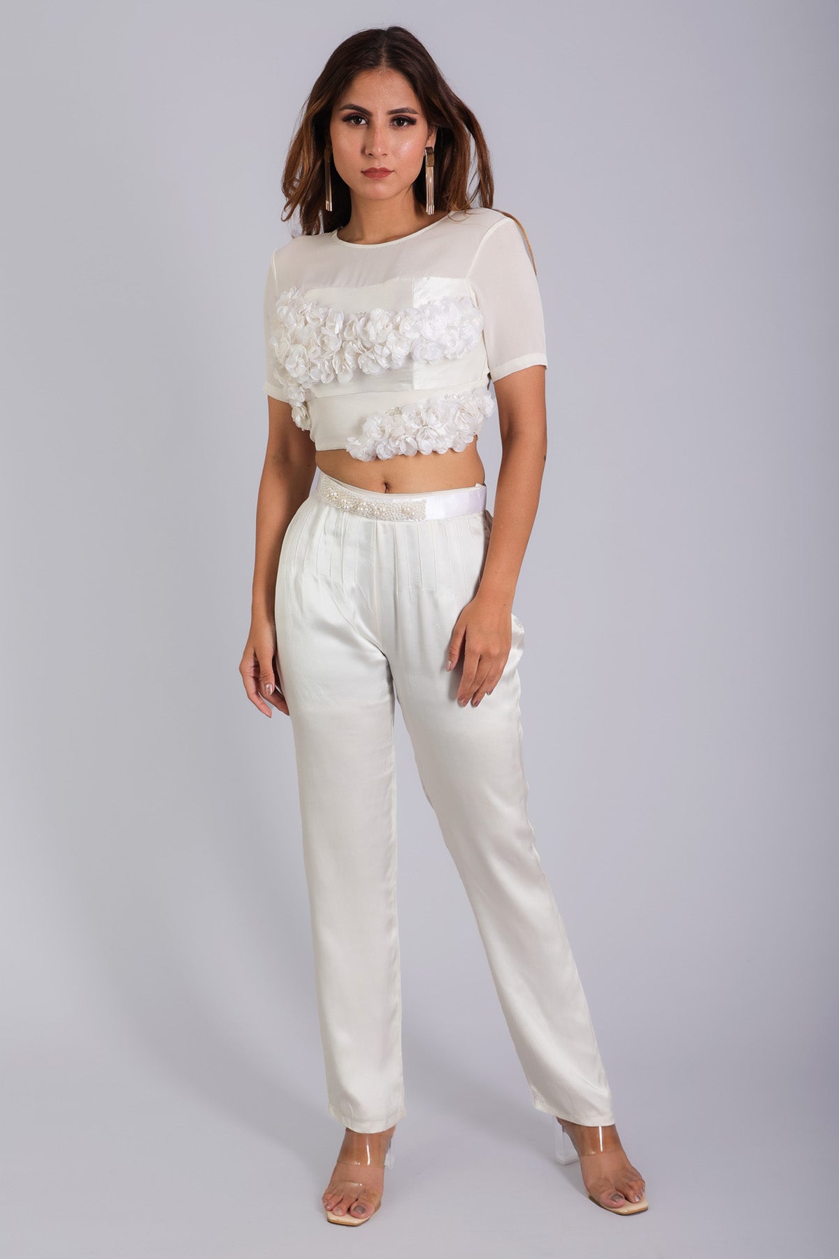 Etti Kapoor White Embellished Flowers Top for women online at ScrollnShops