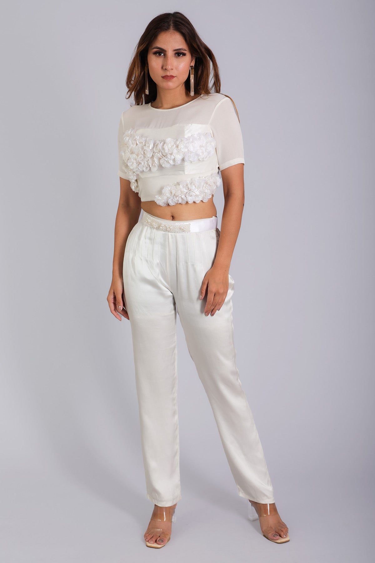 Etti Kapoor White Embellished Flowers Top Online