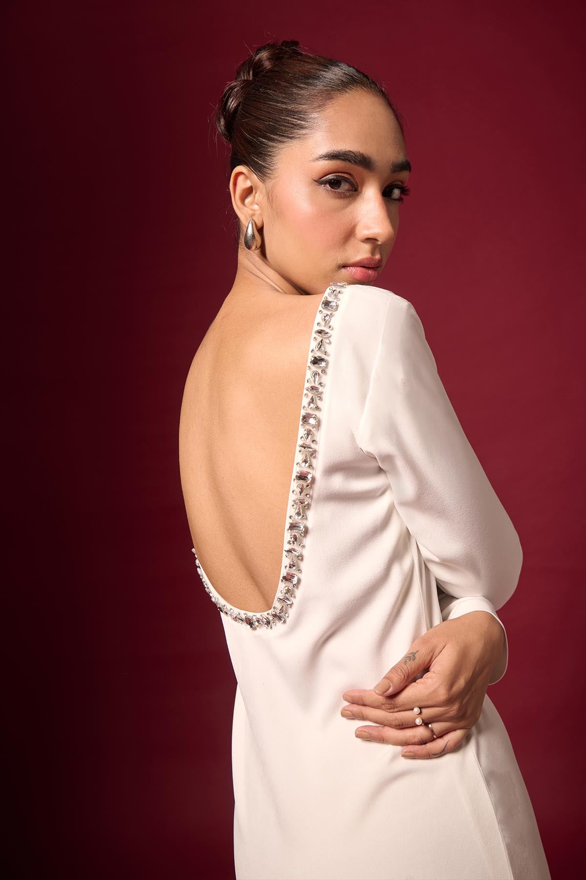 White Embellished Midi Dress